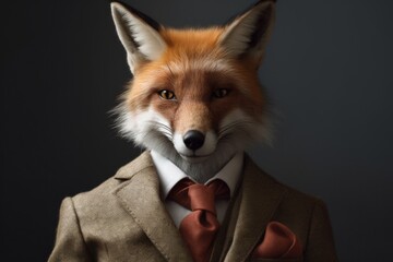 Anthropomorphic fox dressed in a suit like a businessman. Business Concept. AI generated, human enhanced