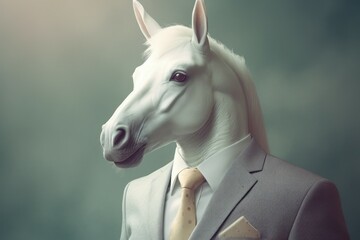 Anthropomorphic fairy horse dressed in a suit like a businessman. Business Concept. AI generated, human enhanced
