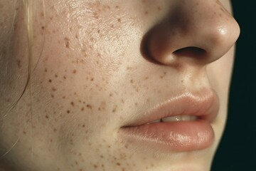 Woman's face with problem skin. The concept of imperfection is normal. AI generated, human enhanced.
