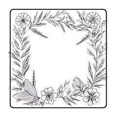 Generative AI Spring flowers and leaves frame, vector illustration design template with copy space