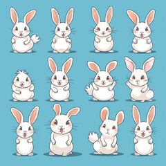 Fototapeta premium Generative AI Easter bunny - character set in different poses, festive template, cute cartoon design.