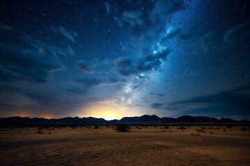 Desert and night august sky with stars. AI generated, human enhanced.