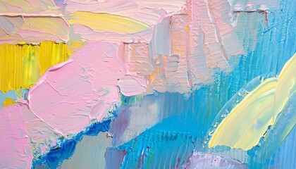 Fototapeta premium Close-up of a colorful abstract oil painting with palette knife. Oil on canvas. Paint brushstrokes. Generative AI
