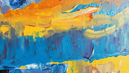 Fototapeta premium Close-up of a colorful abstract oil painting with palette knife. Oil on canvas. Paint brushstrokes. Generative AI