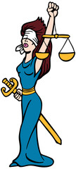 Woman with blindfold, sword and scales representing the legal system.