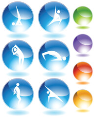Yoga crystal icon set isolated on a white background.