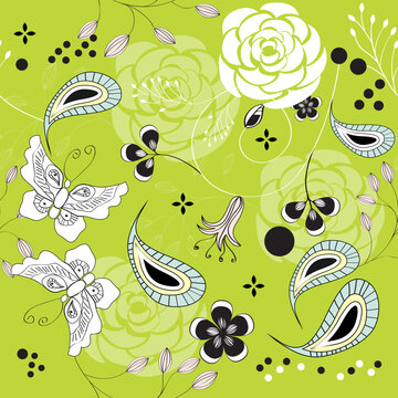 seamless pattern with rose and butterfly