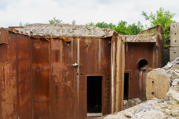 Fototapeta na wymiar Abandoned secret nuclear bunker. Cold War command post, object 1180. Background