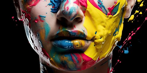 Portrait of a woman with colorful paint. Artistic painted face. Beauty advertising