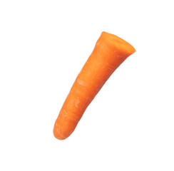 Carrot fresh full length fly in air. Beta Carotene orange color in Carrot is good health. Natural raw surface of carrot with root. White background isolated, high speed shutter