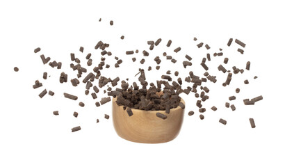 Fertilizer Organic natural fly fall in wooden bowl, tube compost fertilizer for planting float in...