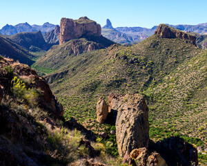 Fototapeta na wymiar Landscape photograph of the Tonto National Forest Boulder Canyon Trail, Superstition Wilderness.