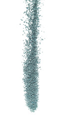Obraz premium Fertilizer blue chemical accelerate growth fly fall explosion, many tiny ball fertilizer for planting float throw in mid air. White background isolated high speed freeze motion