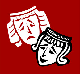 Theater mask on red background, vector illustration
