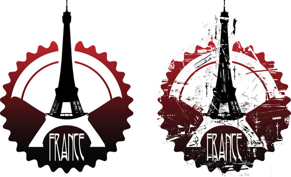 Paris rubber stamp with Eiffel tower. Grunge and clean versions