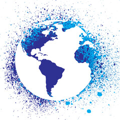 Globe ink splatter vector illustration. Grunge