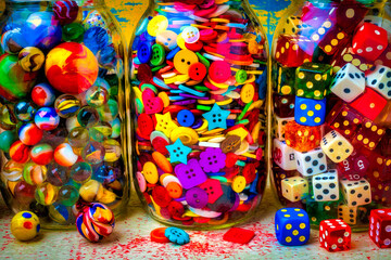 Marbles Buttons And Dice Jars
