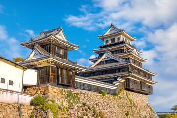 Nakatsu, Japan - Nov 26 2022: Nakatsu Castle known as one of the three mizujiro, or "castles on the sea", in Japan. The original castle was destroyed in the Meiji Restoration and rebuilt in 1964