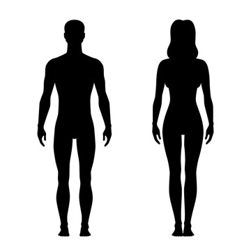 Solid black and outline man and woman silhouettes - isolated vector illustration
