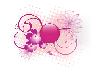 vector eps10 illustration of a pink glass button on floral elements