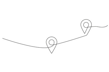 Continuous one line drawing of path and Location pointers. two points in thin Linear style. Gps navigation and Travel concept. Vector illustration.