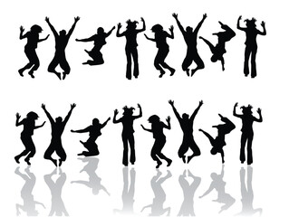 vector eps10 illustration of jumping teenager silhouettes