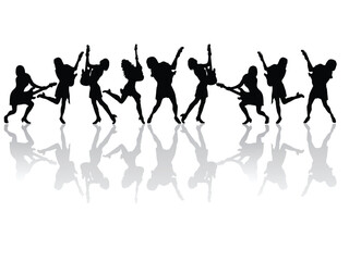 vector eps10 illustration of female silhouettes playing the e-guitar