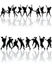 vector eps10 illustration of teenager silhouettes singing and playing the e-guitar