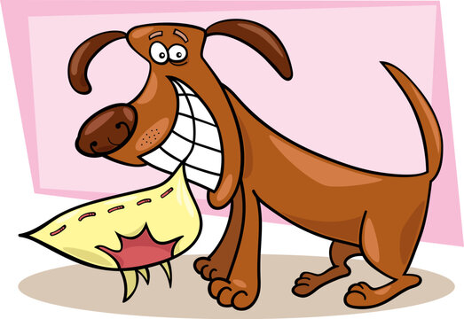 Illustration of rude dog with pillow