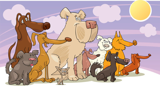 Illustration of dogs doing sit stay