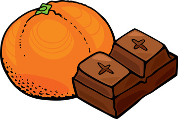 Illustration of orange fruit and chocolate block
