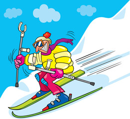 illustration of crazy man on ski