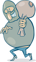 Illustration of sneaking thief with sack
