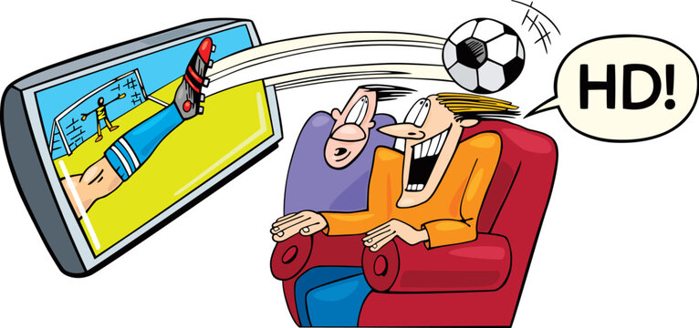 Illustration of two men watching sport on high definition television