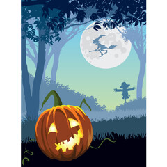 Halloween scary garden, illustration for Halloween holiday