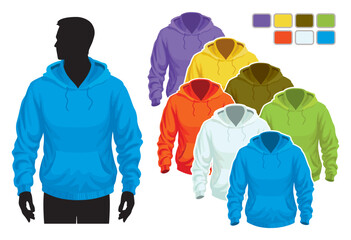 Man body silhouette with colorful collection of sweatshirts