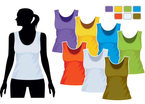 Woman body silhouette with colorful collection of sleeveless shirts