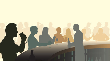 Editable vector silhouettes of people in a wine bar with all figures as separate objects
