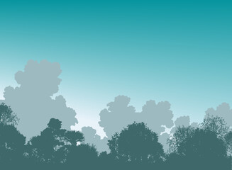 Editable vector illustration of tree silhouettes and sky