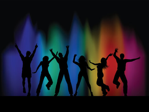 Silhouettes of people dancing on abstract background