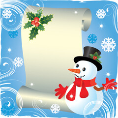 Christmas background with  roll and snowman