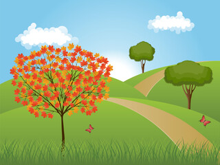 Nature background with a autumn landscape. Vector illustration.