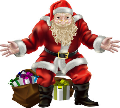 illustration of father christmas with gifts for everyone