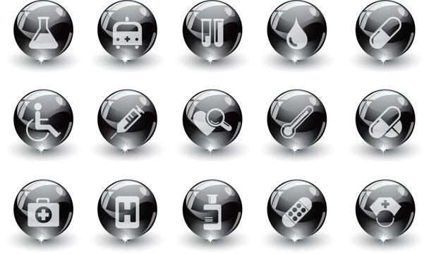 Healthcare and Pharma icons black crystal Series