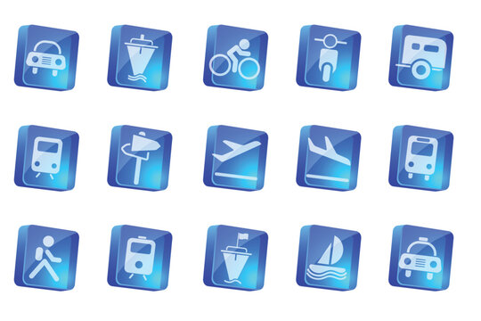 Transportation and Vehicle icons  blue transparent box series