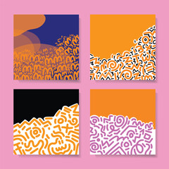 Doodles abstract pattern background in retro 80s style vector illustration.