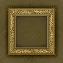 Gold frame on the wall with brown wallpaper