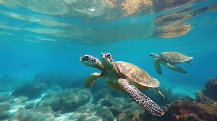 Fototapeta na wymiar turtle swimming