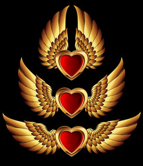 heart forms with golden wings, this illustration may be useful as designer work