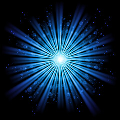 Blue burstiong star isolated in black space